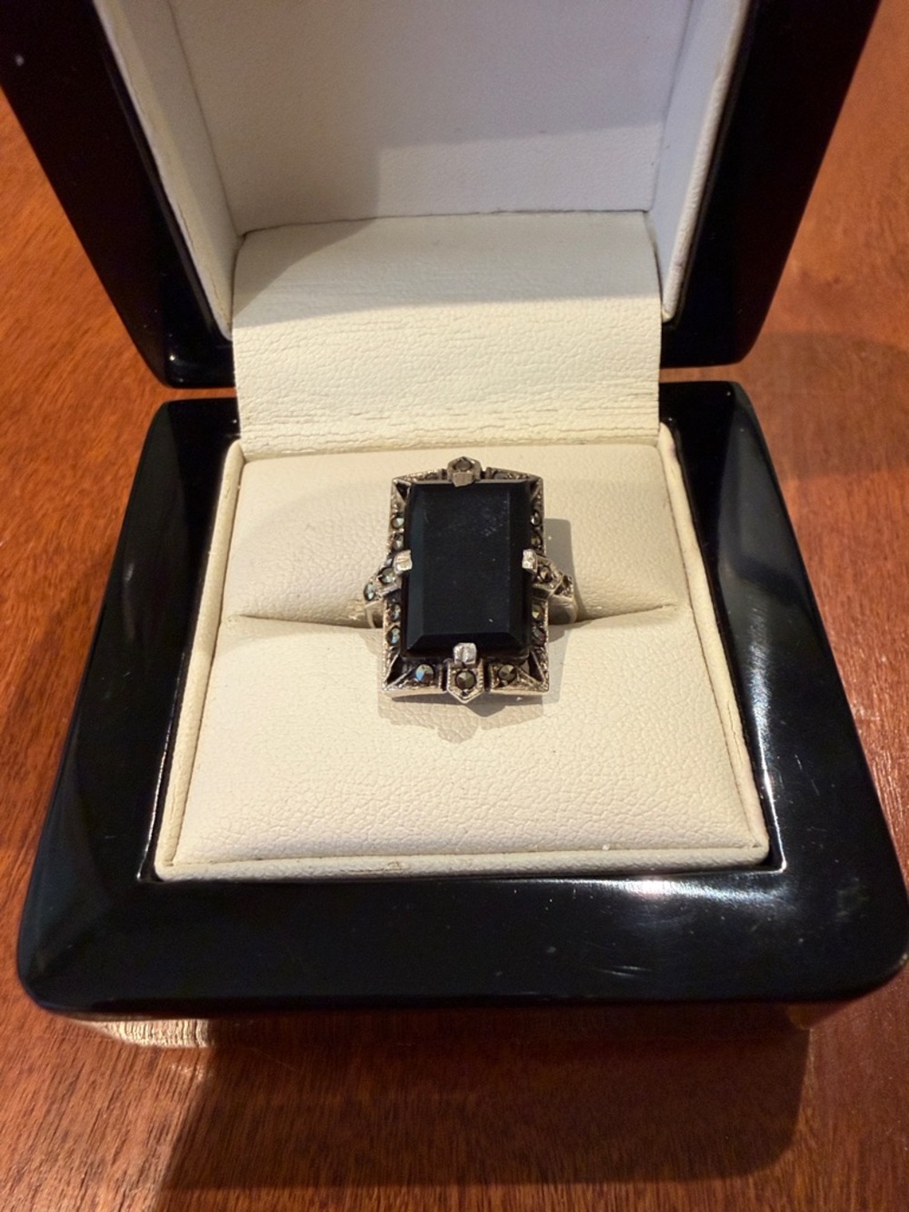 Black Onyx Vintage-Style Silver Statement Ring size 6.75